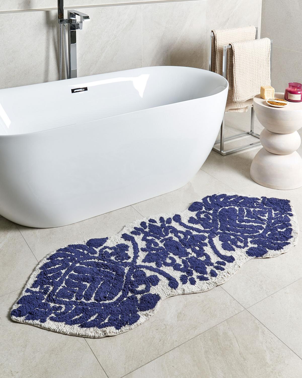 BADEMATTE Blau 150 x 60 cm Canbar - Blau/Weiß, Textil (150/60cm) - Beliani