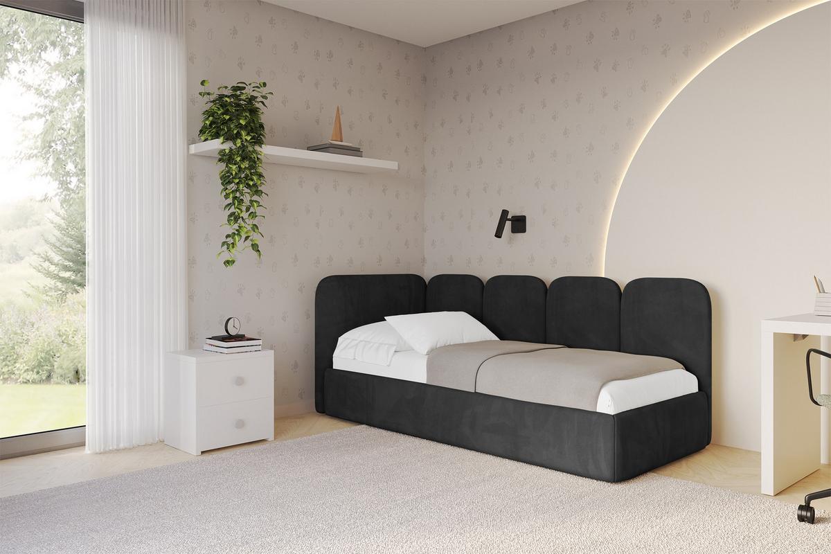 EINZELLBETT Jugendbett mit Bettkasten, Rechts - VELY 80x200 Schwarz - Anthrazit, Holzwerkstoff/Textil (80/200cm) - ALTDECOR
