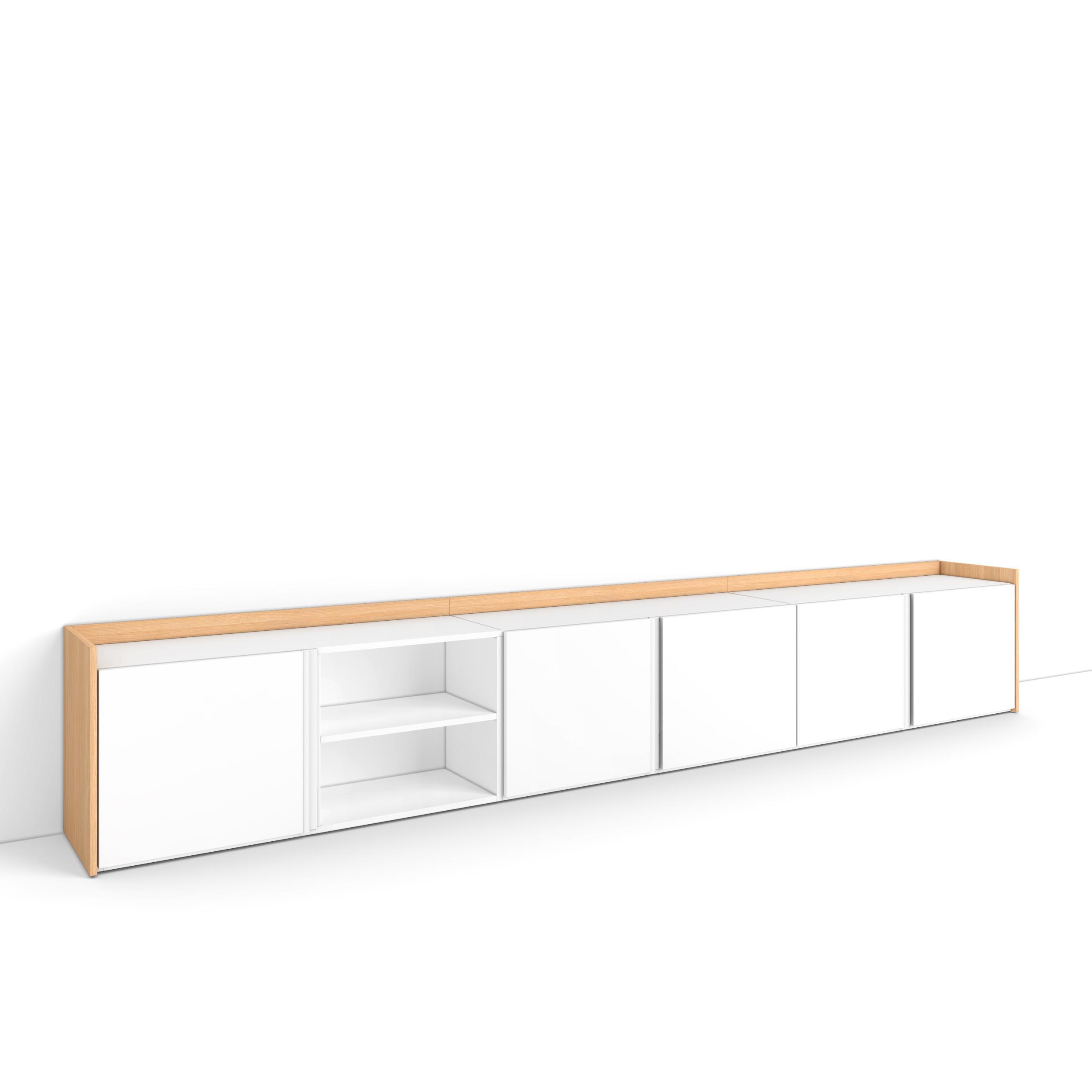 LOWBOARD, Weiß und Eiche, 309/35/50cm - Weiß, Holzwerkstoff (309/50/35cm) - Skraut Home