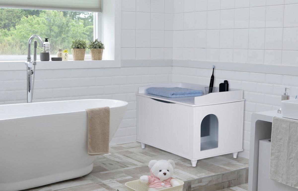 KATZENSCHRANK für Katzentoilette groß aus Holz - Weiß, Holz (73.5/57/51.5cm) - WONDERMAKE