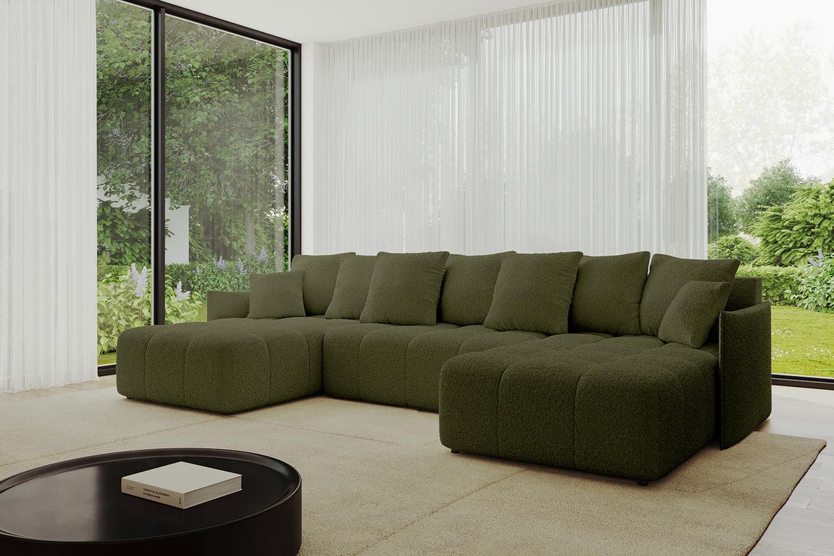 WOHNLANDSCHAFT LONLI-U 355x189x68 Grün Bouclé - Olivgrün, Holzwerkstoff/Kunststoff (355/68/189cm) - ALTDECOR