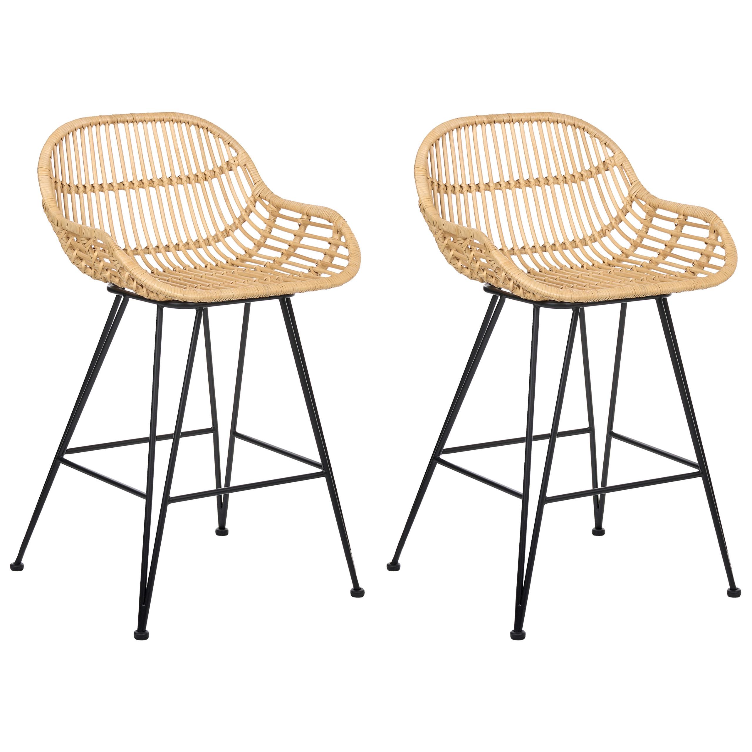 BARSTUHL 2er-Set Rattan Naturfarben Terrell - Naturfarben, Naturmaterialien (54/94/57cm) - Beliani