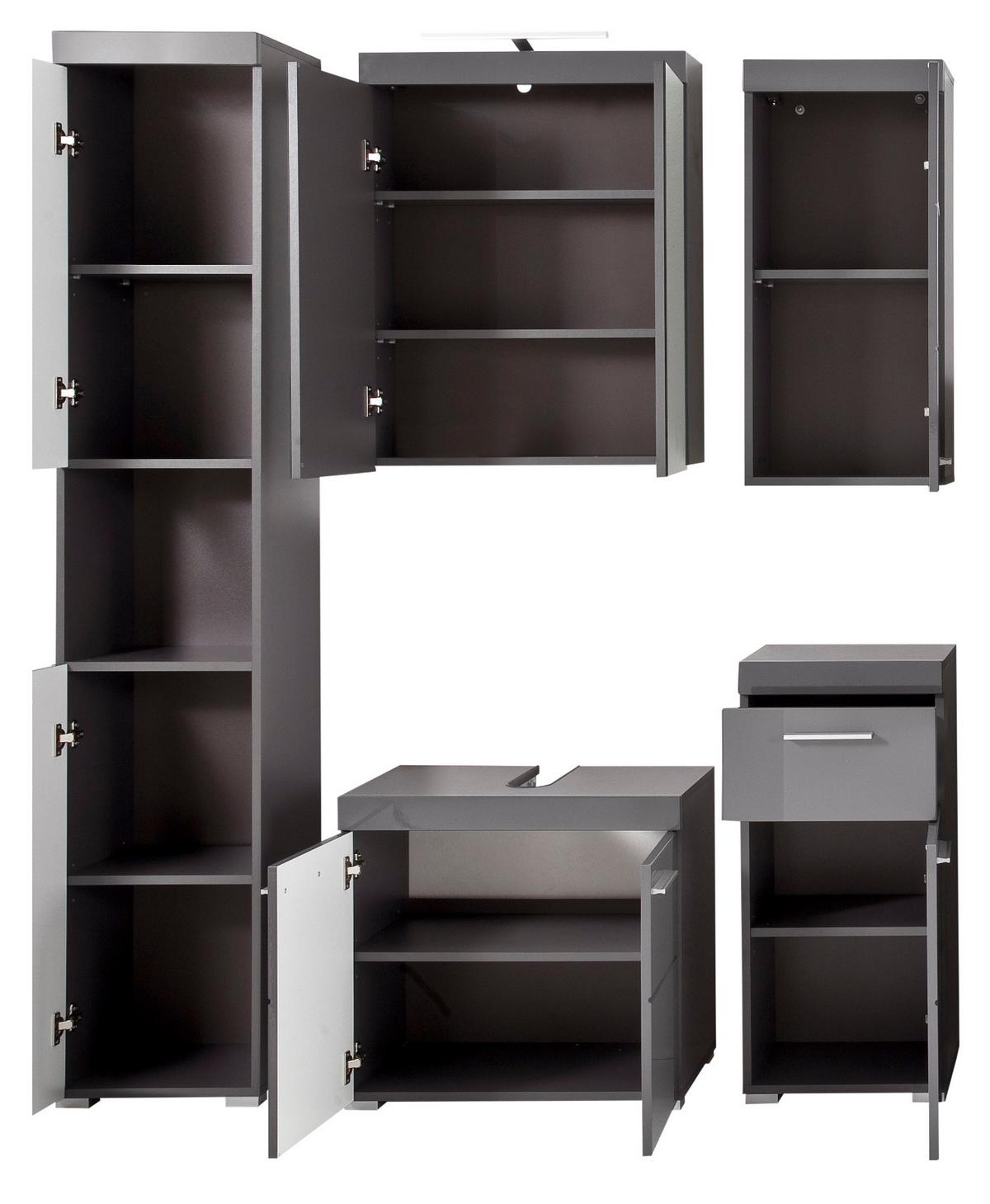 BADMÖBEL-SET grau Hochglanz 6-teilig 163 x 190 cm, Komplett-Set inklusive Beleuchtung - Grau, Glas/Holzwerkstoff (163/190/34cm) - Top.Furn