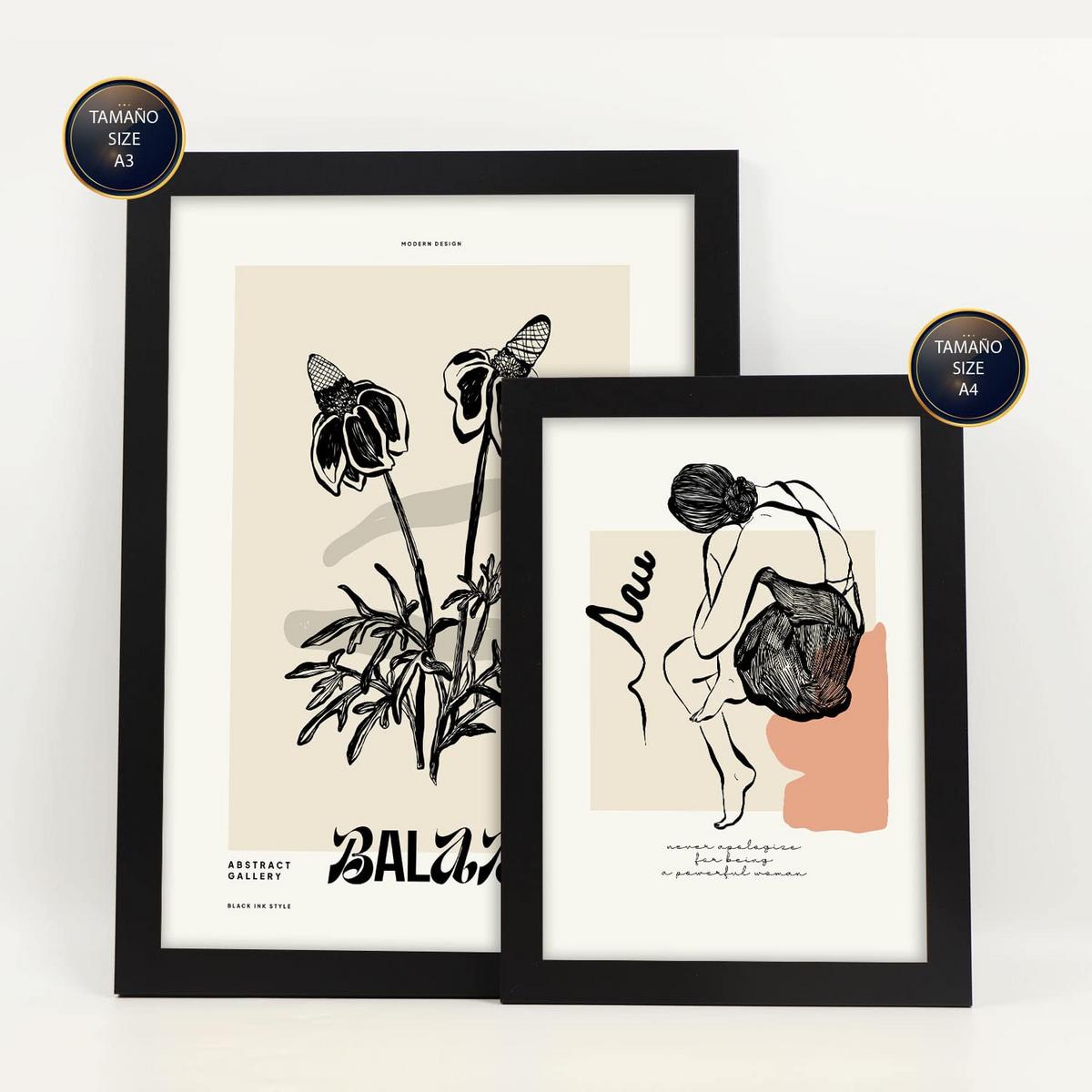 POSTER Set Mit 6 In Schwarzer Tinte Gefühle Kunstdrucke Im Skizzenstil Für Innenarchitektur A3 & A4 Schwarzer Rahmen - Schwarz, Papier (29/3cm) - Nacnic
