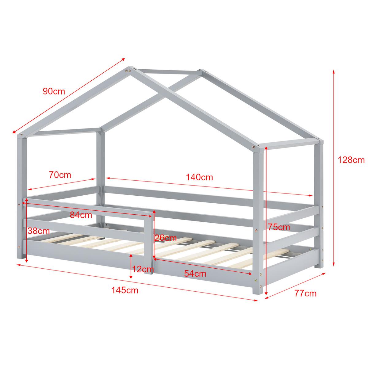 HAUSBETT Knätten - Hellgrau, Holz (70/140cm) - [en.casa]