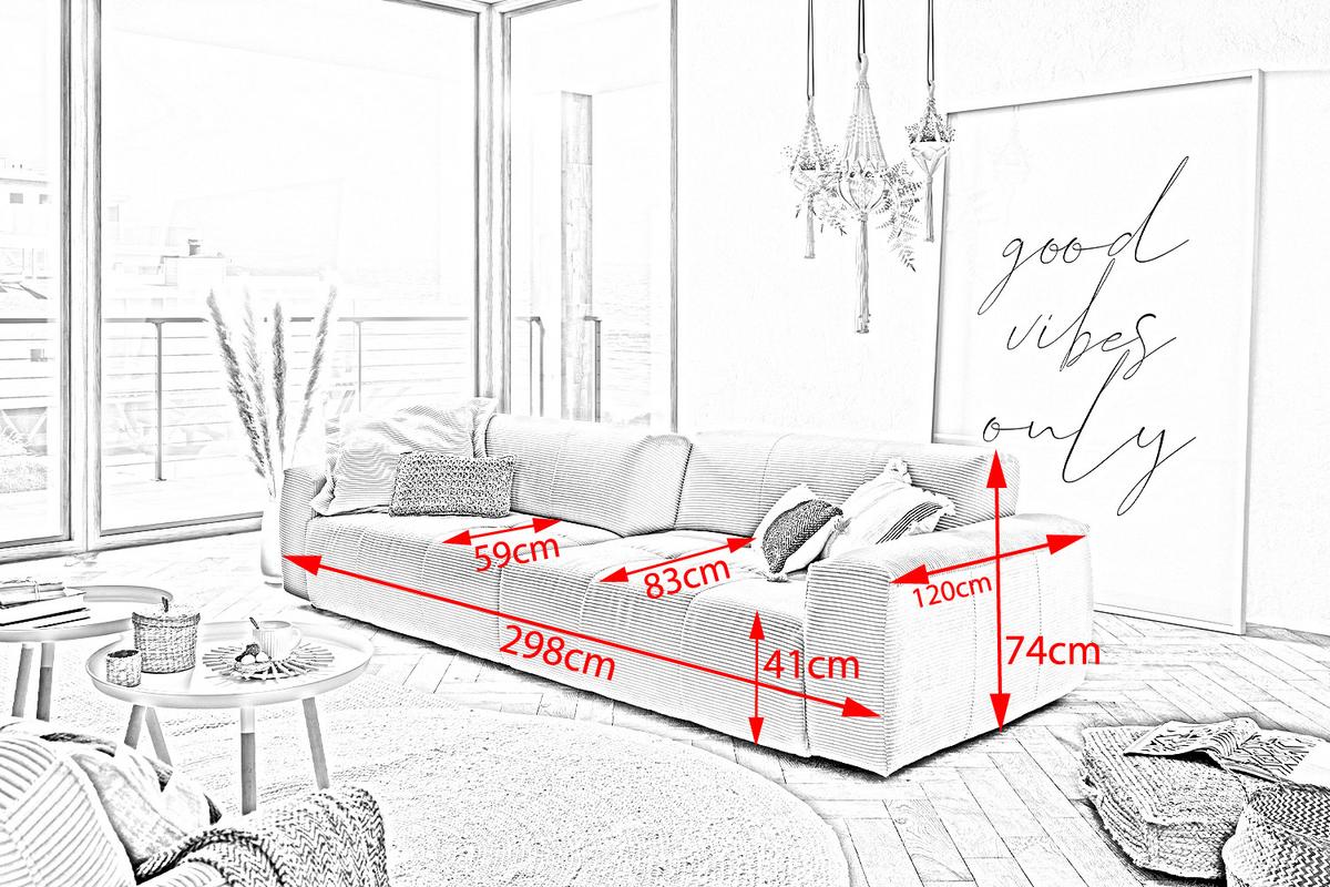 SOFA MIT SITZTIEFENVERSTELLUNG PALACE Grün Cord Relaxfunktion - Schwarz/Olivgrün, Kunststoff/Textil (298/74/120cm) - KAWOLA