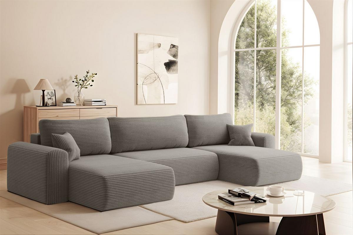 WOHNLANDSCHAFT Flora In Poso - Grau, Holzwerkstoff/Textil (362/83/145cm) - Fun Möbel