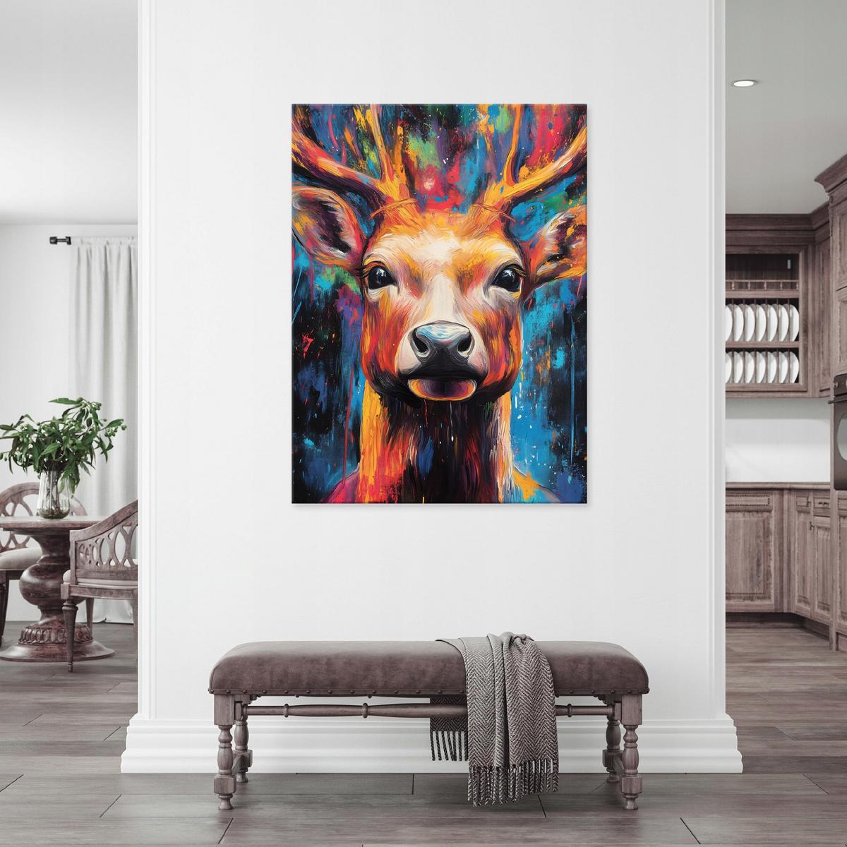 LEINWANDBILD Abstrakt Hirsch Bunt Modern Wohnzimmer 100x70 - Multicolor, Holzwerkstoff (70/100cm) - Wallarena