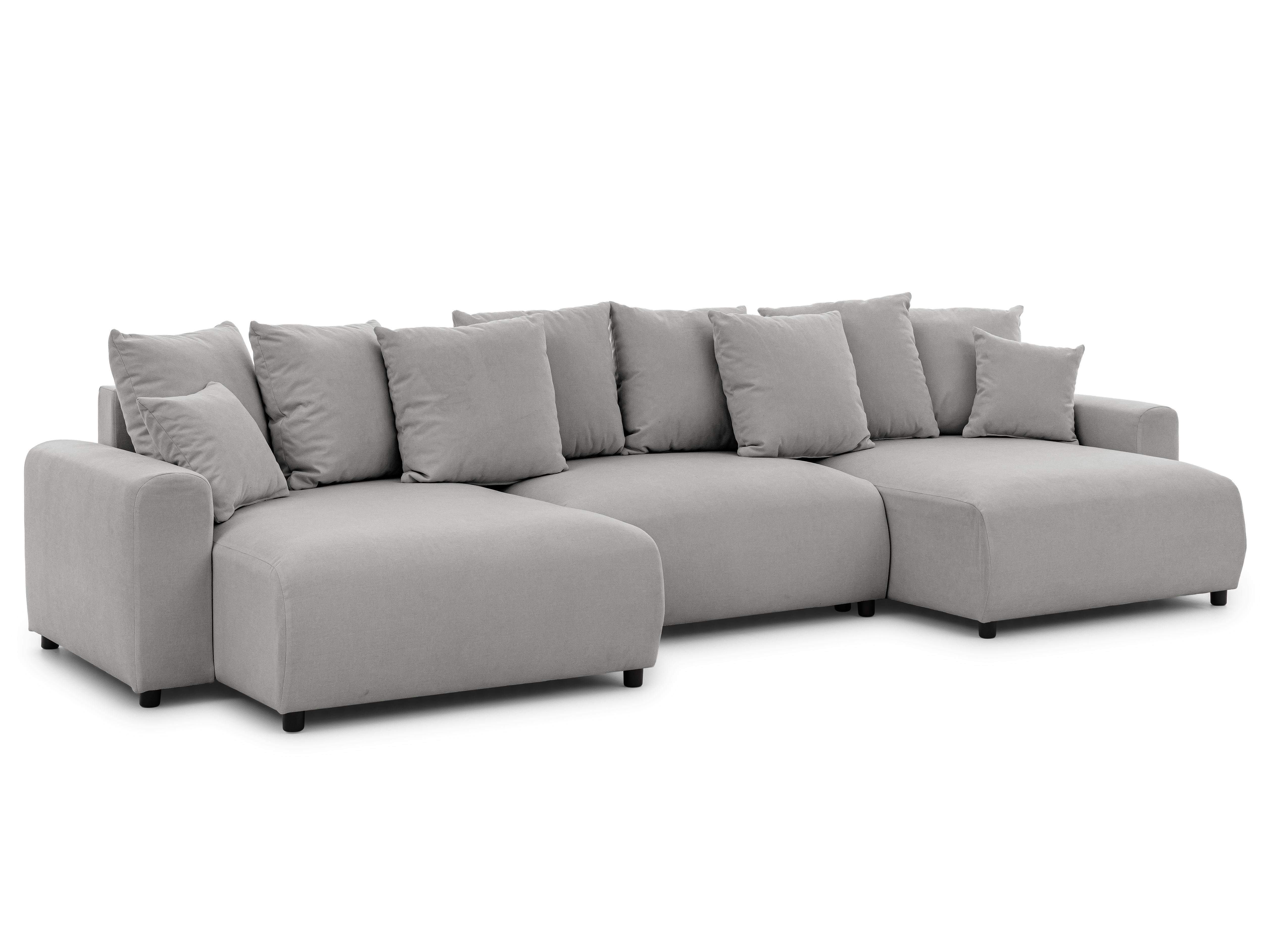 WOHNLANDSCHAFT Calma mit Schlaffunktion und Bettkasten im Bumpy-Design aus weichem Hellgrau Webstoff - Hellgrau/Schwarz, Holz/Textil (336/88/140cm) - S-Style