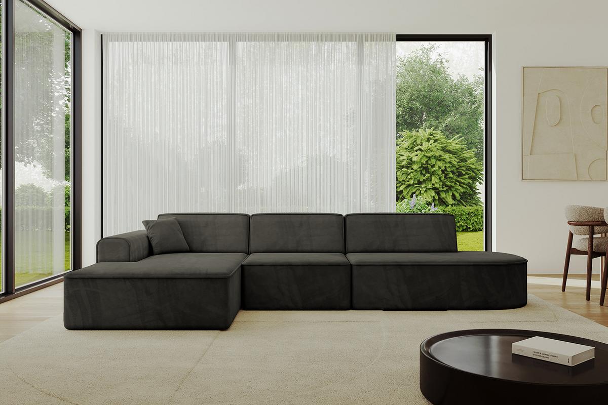 ECKSOFA Ottomane Links IREA-L2-v3 - 327x165x77 cm Schwarz - Schwarz, Holzwerkstoff/Textil (327/165cm) - ALTDECOR