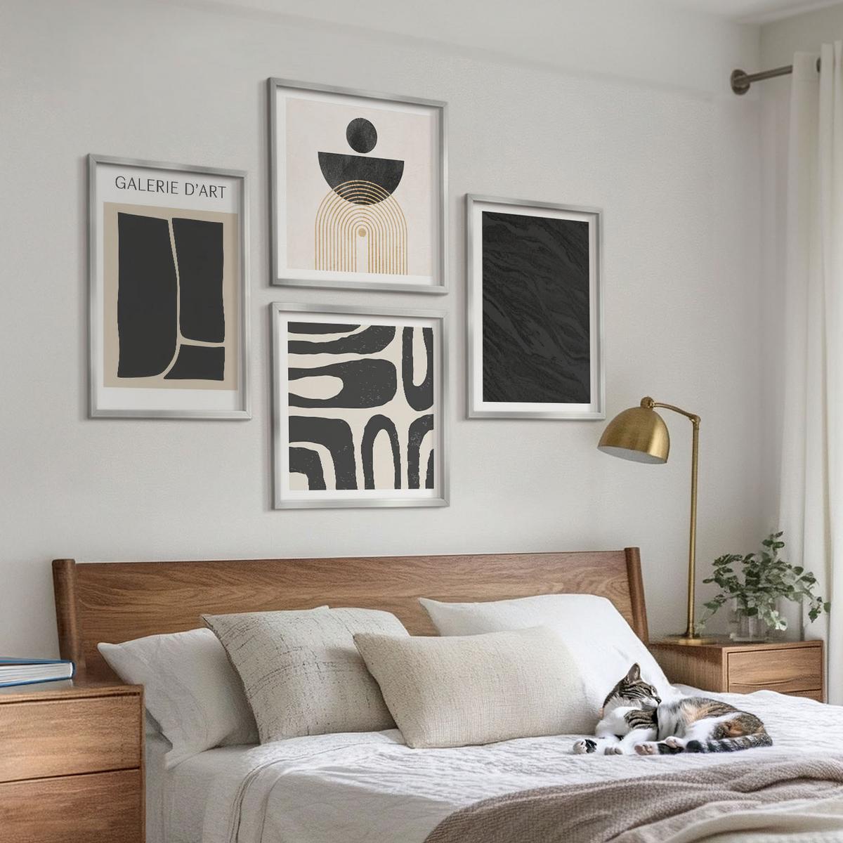 BILDER SET 4er Set - 50x50 cm & 40x60 cm Silberner Rahmen - Abstrakte Marmorformen - Silberfarben, Kunststoff (50/50cm) - TULUP