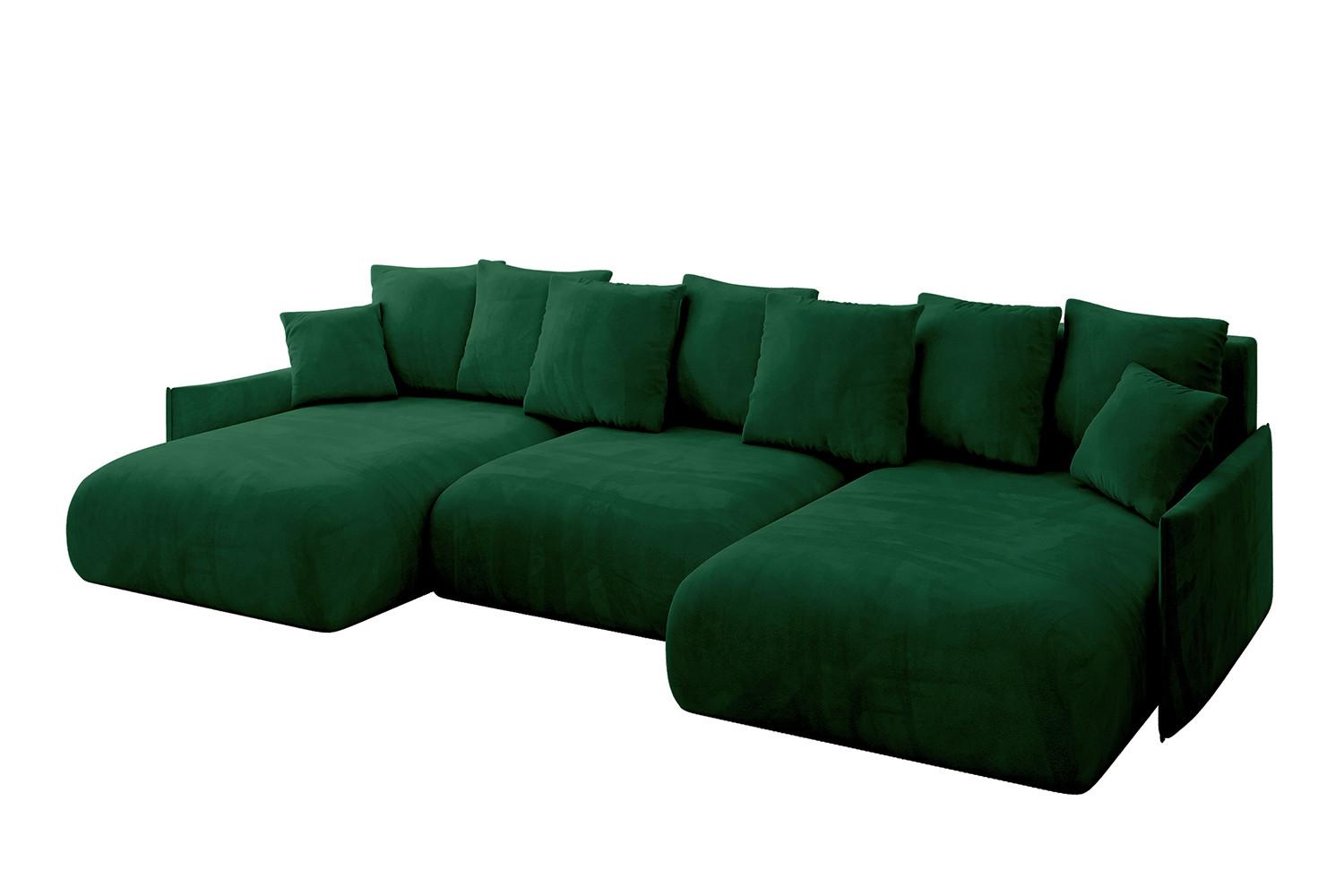 WOHNLANDSCHAFT mit Schlaffunktion und Bettkasten ONESK-U-v1 317x177x72 Grün Velours - Grün, Holzwerkstoff/Kunststoff (317/72/177cm) - ALTDECOR