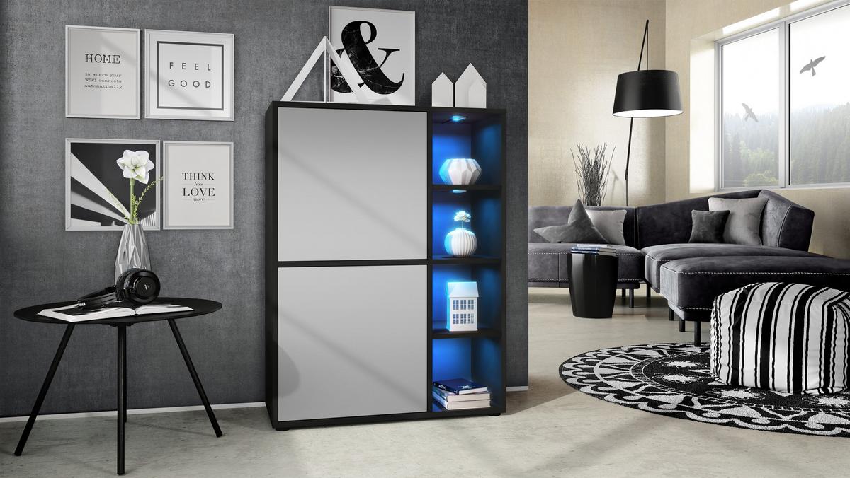 HIGHBOARD Cuba Türen in Hellgrau seidenmatt - Greige, Holzwerkstoff (79/105.5/35.5cm) - Vladon