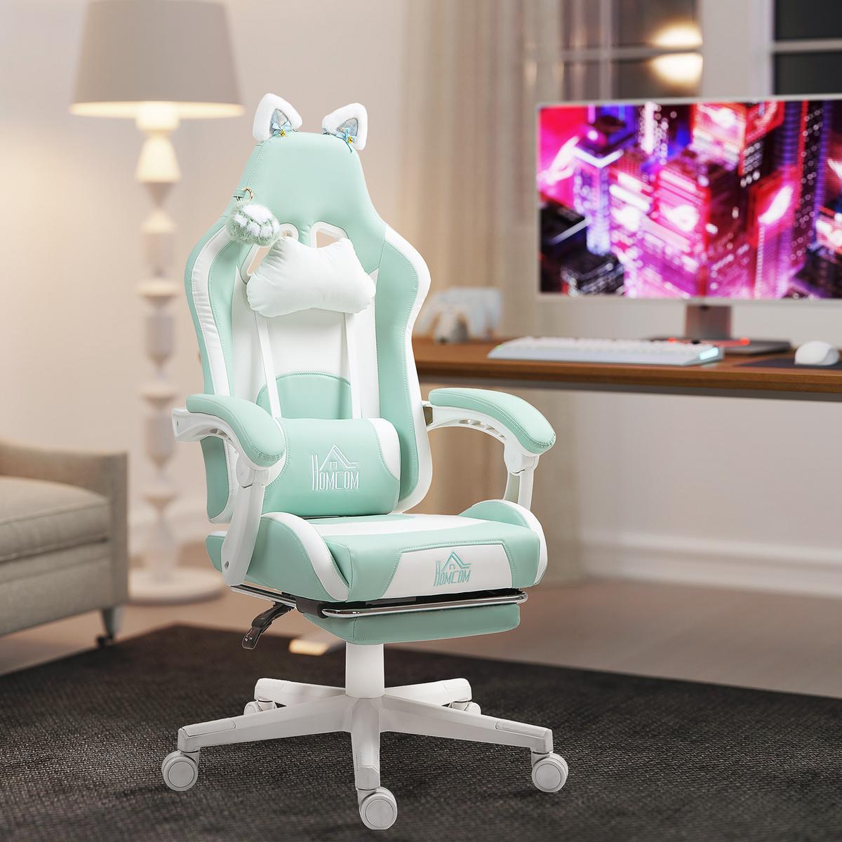 GAMING-STUHL Kunstleder Hellblau - Weiß/Hellblau, Textil (62/124/65cm) - HOMCOM