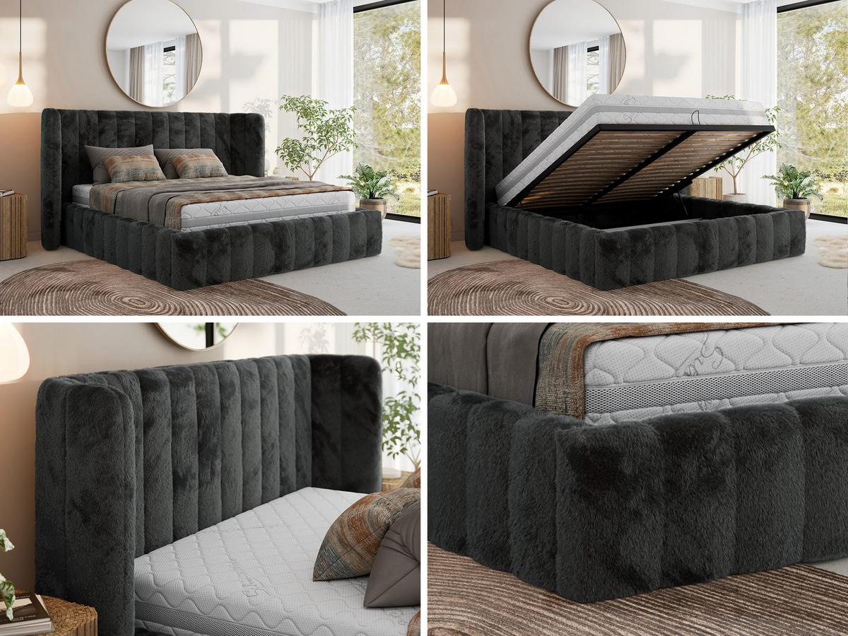 POLSTERBETT GOLETTA CLASSIC 140/200 - Dunkelgrau Plüsch - Multipocket-Matratze - Dunkelgrau, Textil (140/200cm) - MKS