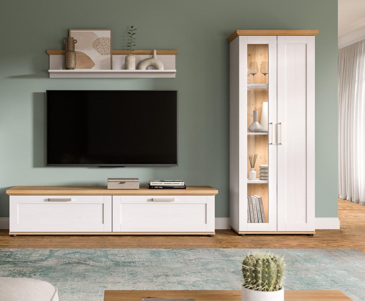 TV-LOWBOARD weiß Lärche, Eiche Artisan 164 cm,TV-Unterteil im Landhaus-Stil - Silberfarben/Schwarz, Holzwerkstoff/Kunststoff (164/37/40cm) - Inn.Furn