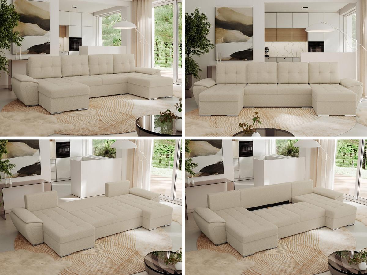 WOHNLANDSCHAFT UMBRIA U Beige Boucle - Beige/Grau, Textil/Metall (336/85/157cm) - MKS