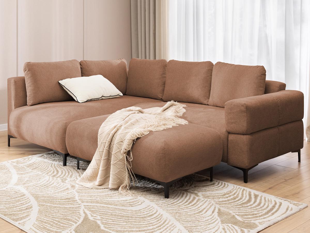 POLSTERHOCKER Cardea in Bubble-Optik aus weichem Terrakotta Strukturstoff mit hohem Sitzkomfort - Terracotta/Schwarz, Holz/Textil (110/46/65cm) - S-Style Möbel