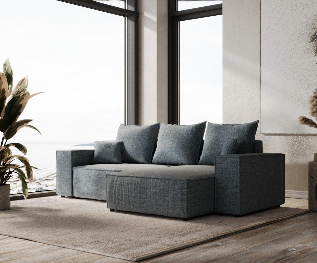 ECKSOFA SENSO mit Schlaffunktion Blaugrau im City Stoff - Blaugrau/Schwarz, Holz/Holzwerkstoff (255/148cm) - AltaBeds