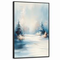 LEINWAND Bilder mit Rahmen - Wald – Winter – Natur – Abstrakt – Schnee - 100x150 - Weiß, Textil (100/150cm) - MuchoWow