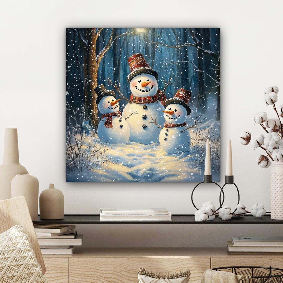 LEINWANDBILD Schneemann - Schnee - Winter - Wald Wandbild Wohnzimmer 50x50 cm - Hellblau, Textil (50/50cm) - MuchoWow