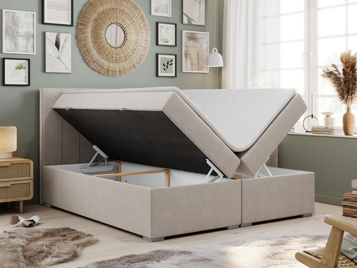 BOXBETT ALLY 160/200 Beige Struktur - H3 - Beige, Holz/Textil (160/200cm) - MKS