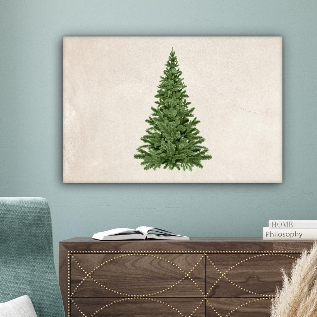 LEINWANDBILD Weihnachtsbaum - Grün - Weihnachten - Feiertage Wanddeko 90x60 cm - Olivgrün, Textil (90/60cm) - MuchoWow