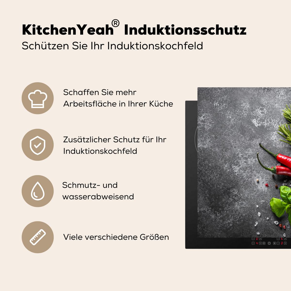 HERDABDECKPLATTE Pfeffer - Kräuter - Gewürze - Beton Ceranfeldabdeckung 59x52 cm - Rot, Kunststoff (59/52/0.2cm) - MuchoWow