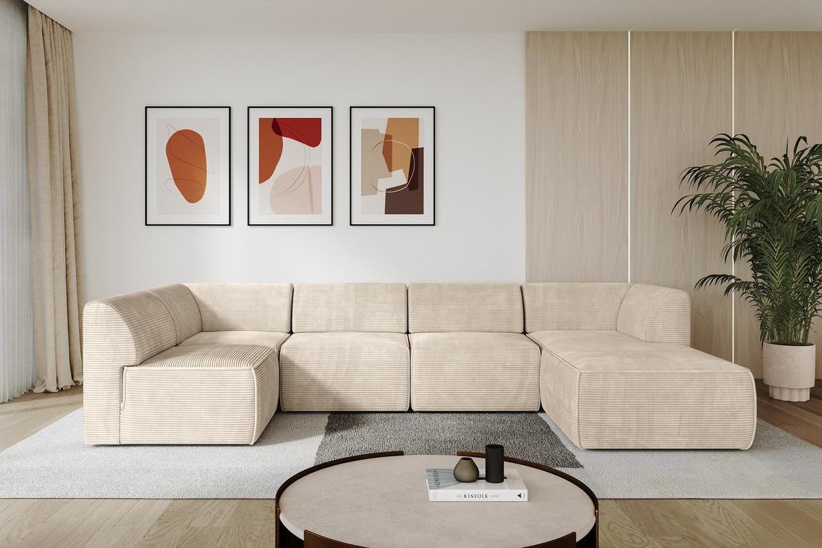 WOHNLANDSCHAFT Ottomane Rechts MOVO-L 345x180x78 cm Beige Cord - Beige, Holzwerkstoff/Kunststoff (180/78/345cm) - ALTDECOR