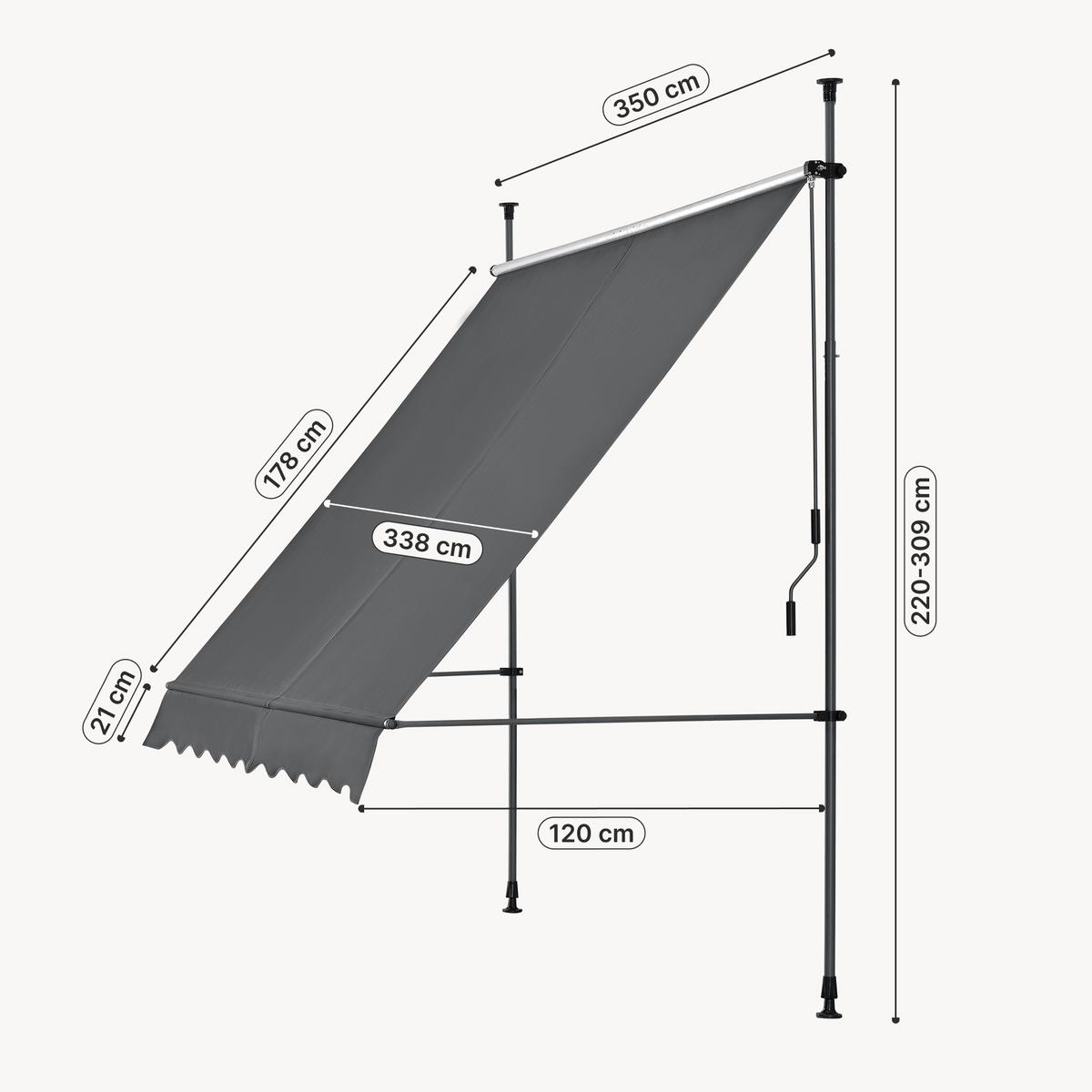 KLEMMMARKISE Stem - Grau, Textil/Metall (350/309/120cm) - pro.tec
