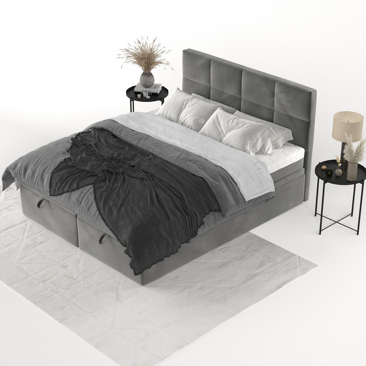 BOXBETT Tessa 200/200 cm Grau im Kronos Stoff - Schwarz/Grau, Holz/Holzwerkstoff (200/200cm) - AltaBeds