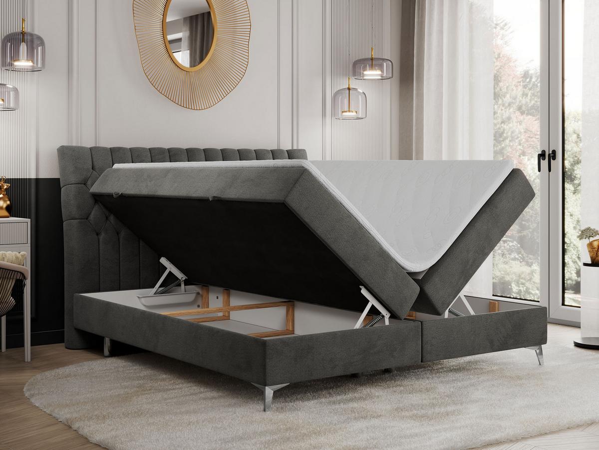 BOXBETT MILEN 120/200 Dunkelgrau Velvet - H3 - Dunkelgrau, Holz/Textil (120/200cm) - MKS