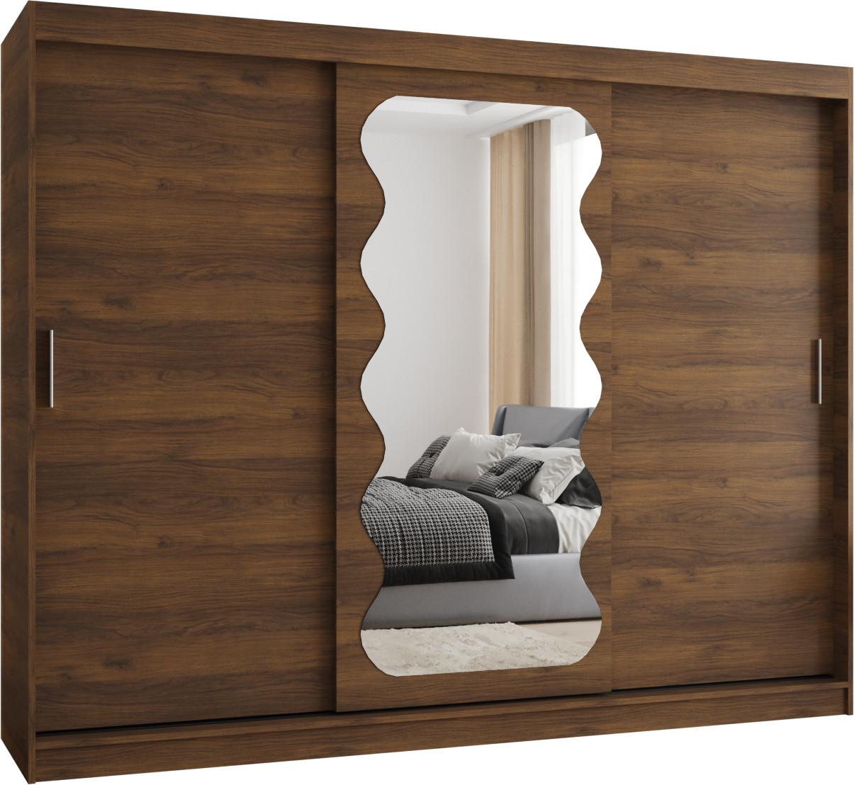 SCHIEBETÜRENSCHRANK mit Spiegel LUCY 200/250/62 3-türig - Silberfarben/Walnussfarben, Holz (250/62/250cm) - MÖBEL KRYSPOL