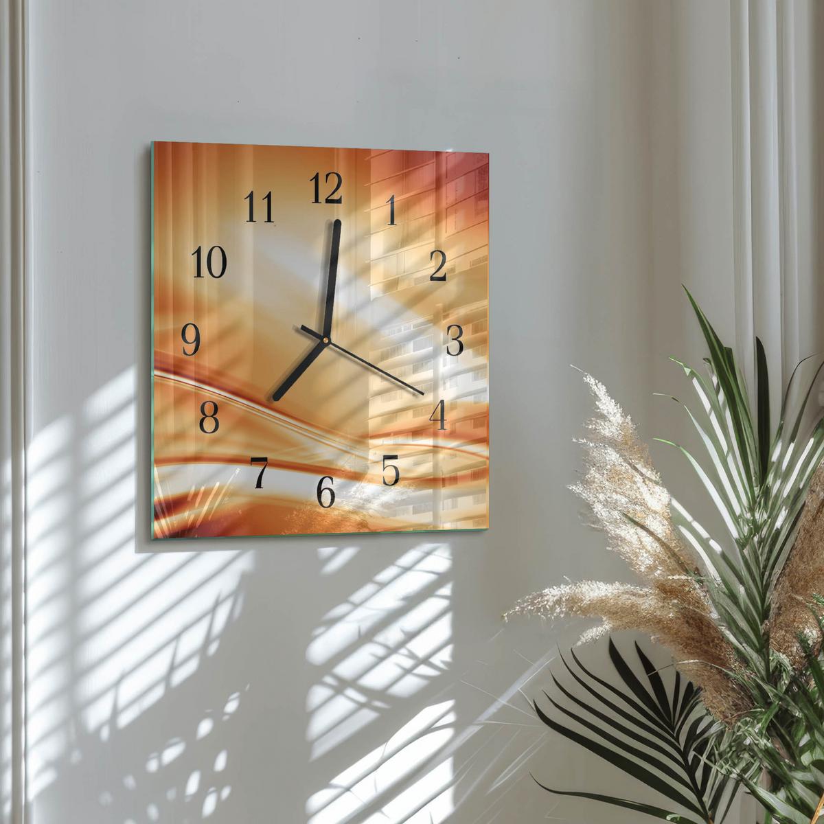 WANDUHR aus Glas 30x30 cm - Abstraktion - Orange, Glas (30/30/0.4cm) - TULUP