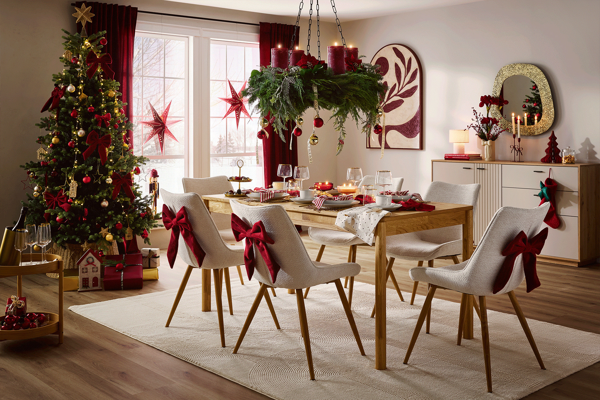 Burgundy Bow Speisezimmer – Festlich & Gemütlich
