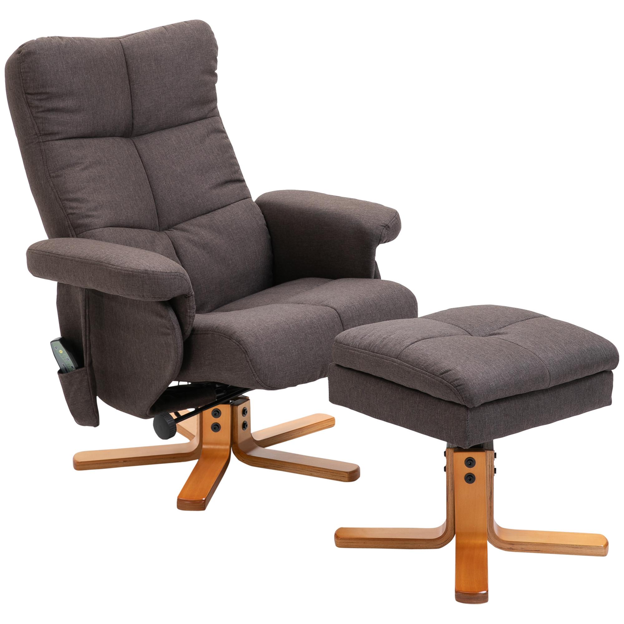 RELAXSESSEL Massagesessel mit Fußhocker Liegefunktion Polyester Braun - Braun, Holz/Textil (86/99/80cm) - HOMCOM