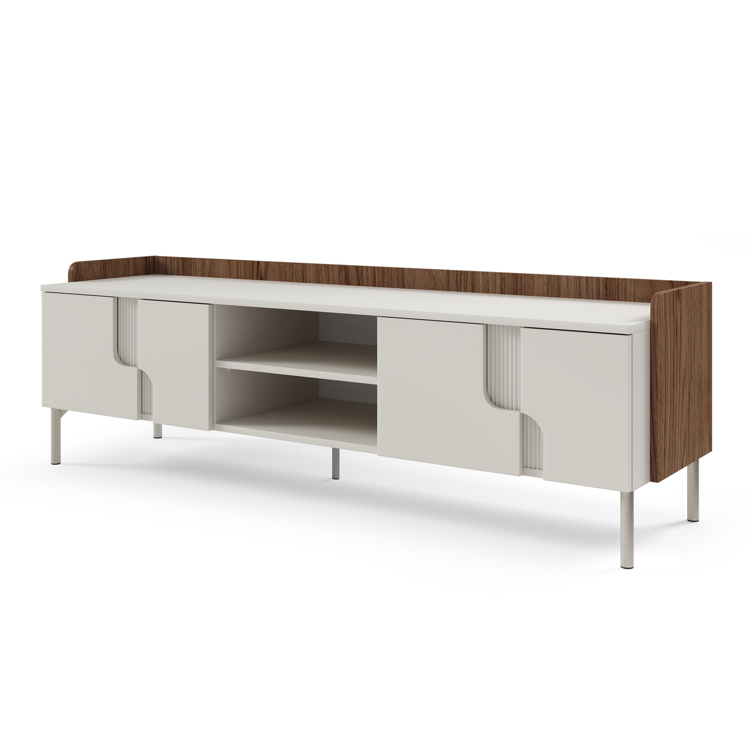 LOWBOARD Positivo mit 4 Türen, 160 cm, Alba-Nuss + Kaschmir - Nussbaumfarben, Holzwerkstoff (160/51/42cm) - Beautysofa