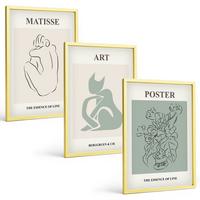 BILDER SET 3er Set - 40x60 cm Goldrahmen - Matisse Grün Beige Poster - Goldfarben, Kunststoff (40/60cm) - TULUP