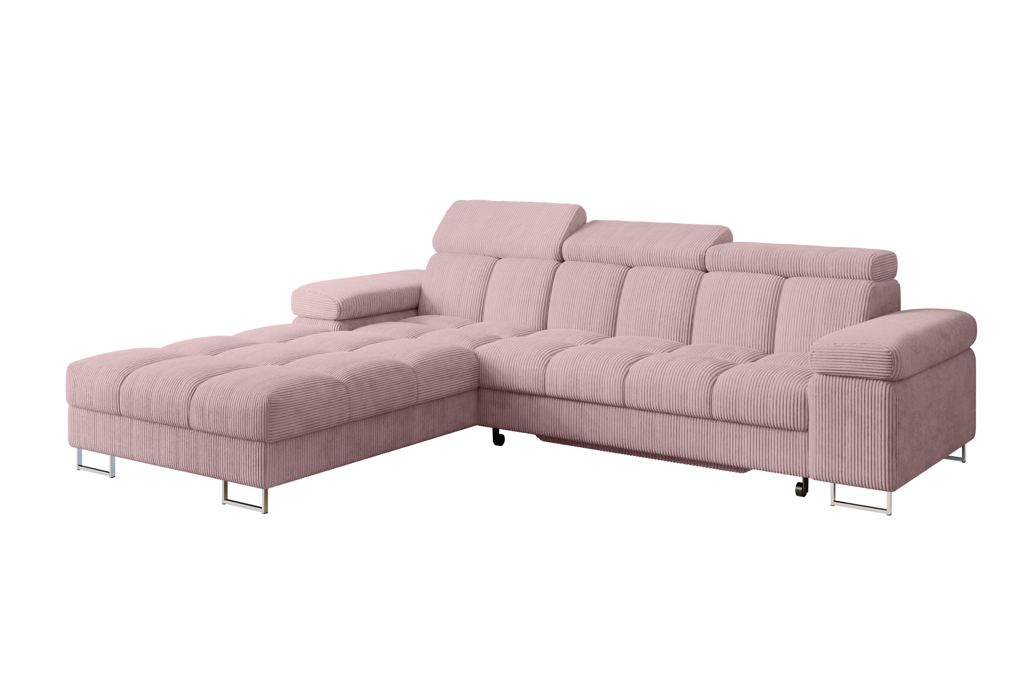 ECKSOFA mit Schlaffunktion Ottomane Links 271x203x79 Rosa Cord - Rosa, Holzwerkstoff/Textil (271/203cm) - ALTDECOR