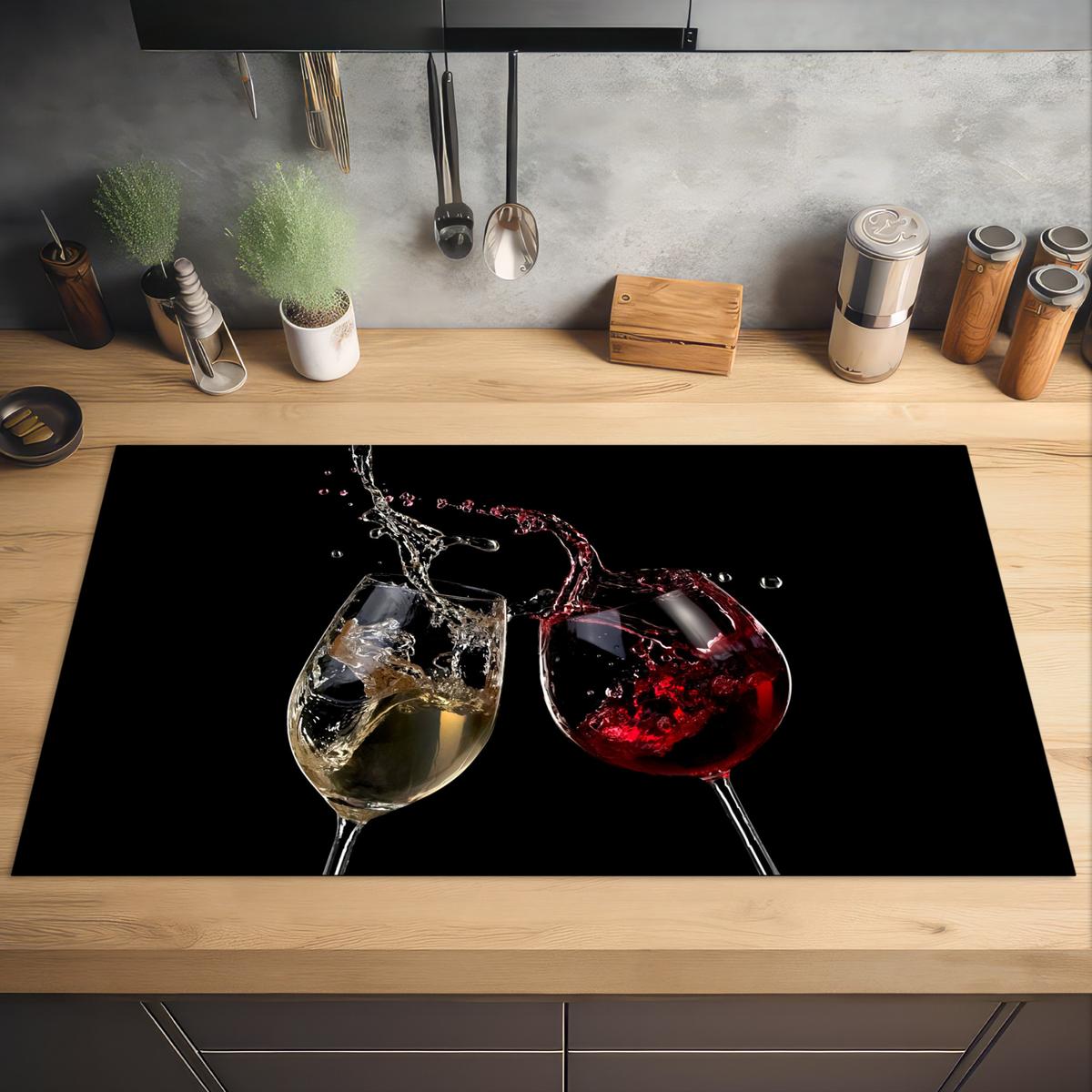 HERDABDECKPLATTE Rotwein - Weißwein - Glas - Schwarz Induktionsschutz 91.2x52 cm - Weinrot, Kunststoff (91.2/52/0.2cm) - MuchoWow