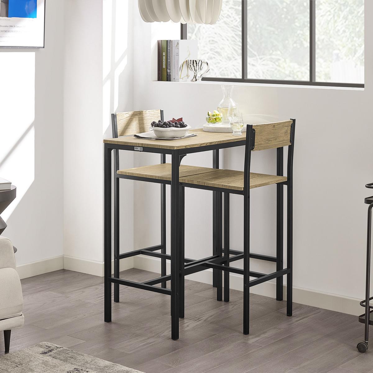BARTISCH + 2 x BARSTÜHLE - Naturfarben, Holzwerkstoff (89/87/45cm) - SoBuy