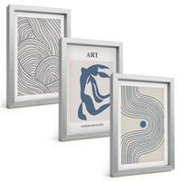 BILDER SET 3er Set - 20x30 cm Silberner Rahmen - Abstrakte blaue Linien - Silberfarben, Kunststoff (20/30cm) - TULUP