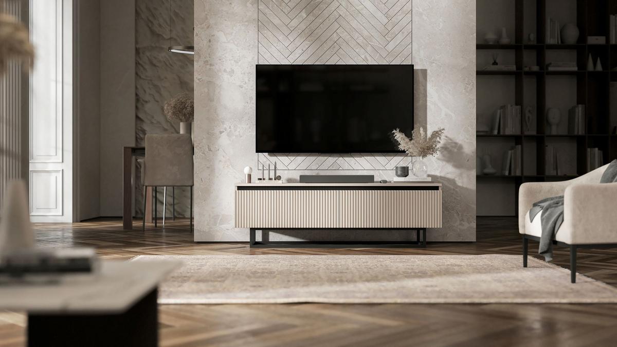 TV-SCHRANK Selene Kaschmir Matt mit Metallrahmen 140 cm - Kaschmir/Schwarz, Holzwerkstoff/Metall (140/44/35cm) - Meble Lindner