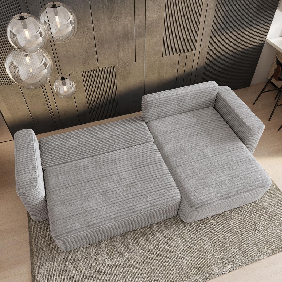 ECKSOFA TELIN Hellgrau Kordstoff mit Schlaffunktion - Hellgrau, Holz (280/162cm) - MASSENO