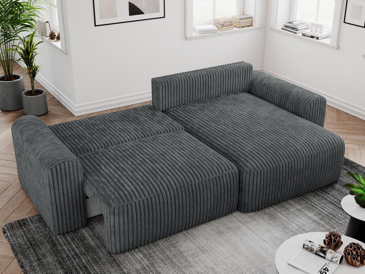 ECKSOFA NELSON Dunkelgrau Cord - Dunkelgrau/Schwarz, Kunststoff/Textil (274/152cm) - MKS