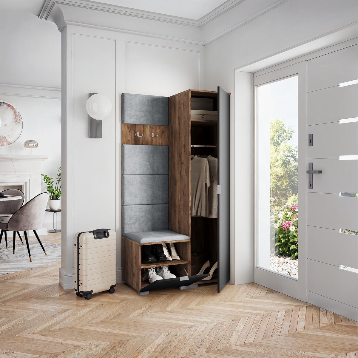 GARDEROBENSCHRANK LORI 95/181/51 cm Modern Eichefarben - Eichefarben/Hellgrau, Holzwerkstoff (95/181/51cm) - MASSENO