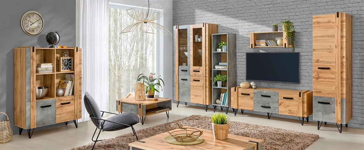 VITRINE BRANDO 187,1/90,1 cm in Eiche Wotan - Braun, Holzwerkstoff (90.1/187.1/41.3cm) - MASSENO