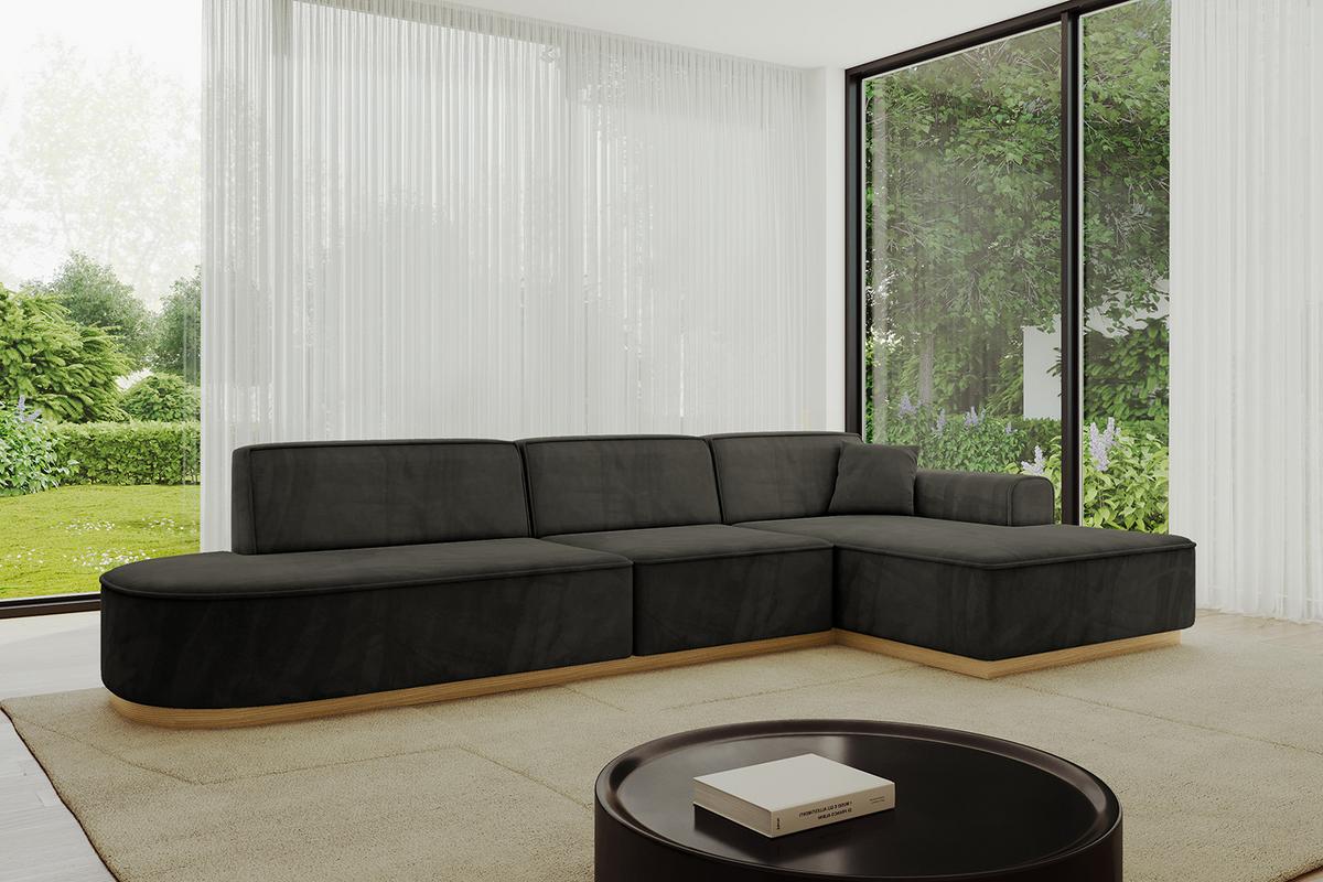 ECKSOFA Ottomane Rechts IREA-L2-v2 - 327x165x80 cm Schwarz - Schwarz, Holzwerkstoff/Textil (327/165cm) - ALTDECOR