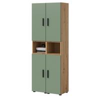 STAURAUMSCHRANK grün, Eiche Artisan 65 x 178 cm, Mehrzweckschrank mit viel Stauraum - Schwarz/Eiche Artisan, Holzwerkstoff/Kunststoff (65/178/34cm) - Inn.Furn