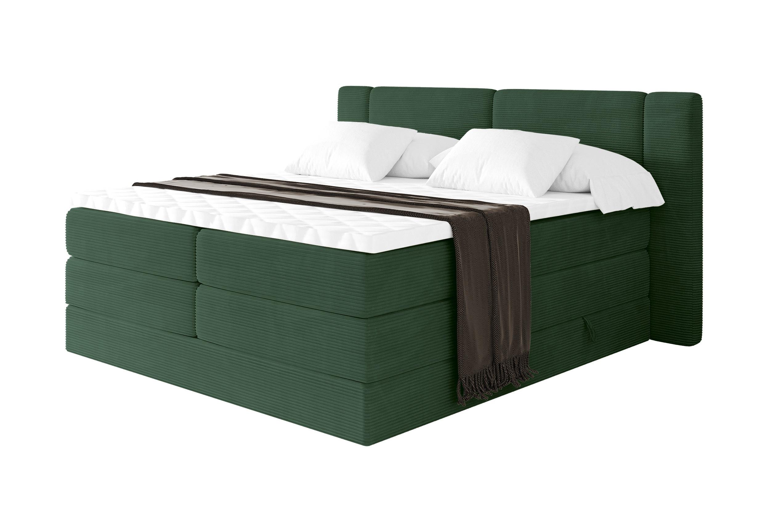 BOXSPRINGBETT mit Matratze H3/H4 - EVON KING - 180x200 cm Grün - Grün, Holzwerkstoff (180/200cm) - ALTDECOR